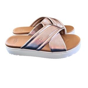 UGG Women's Zayne Crossband Slide Platform Sandal Sz 9.5 Rose Gold Cushion NIB